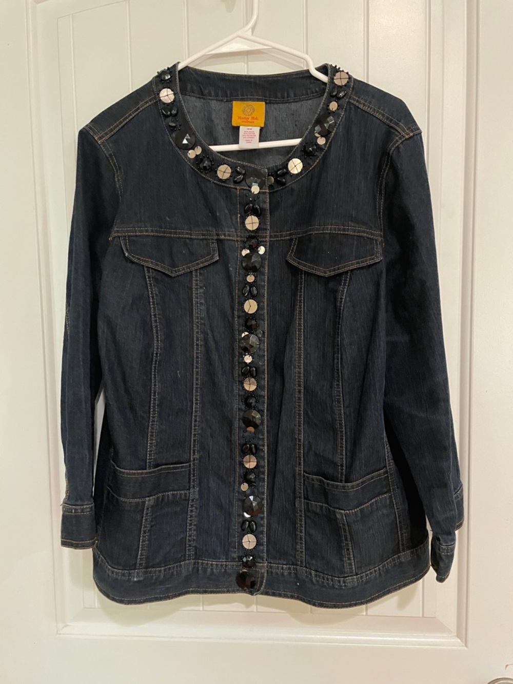 Ruby Rd Jean jacket with jewel lined collar and front 16W EUC